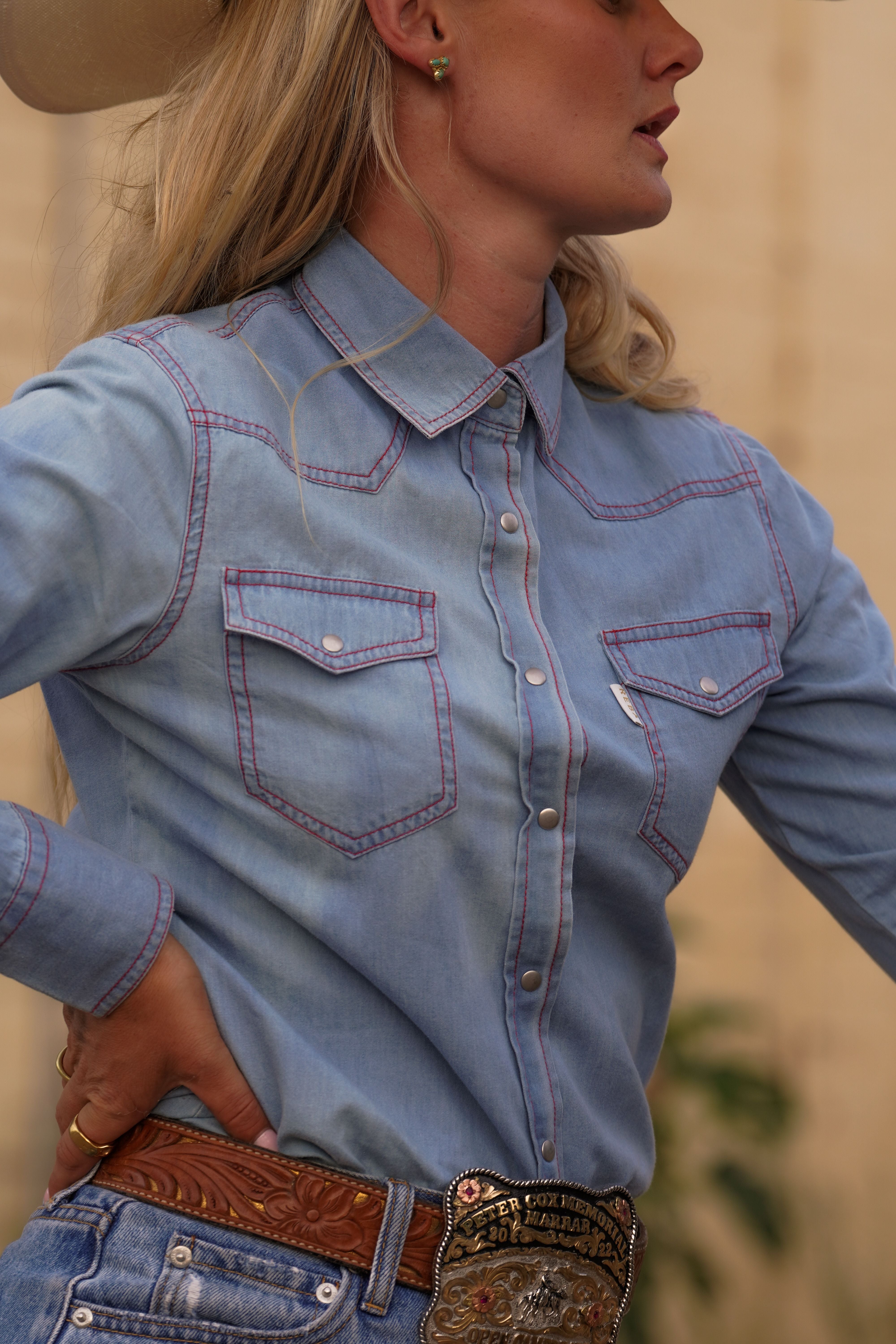 American Light Blue & Red Denim Gal ~ Relaxed Fit image 0